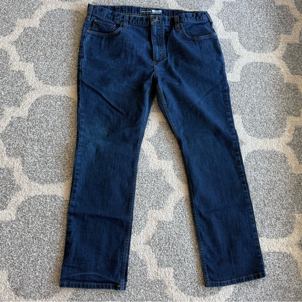 Carhartt Slim Fit Mens Jeans Blue Denim Dark Wash Stretch Straight Leg 38x30
